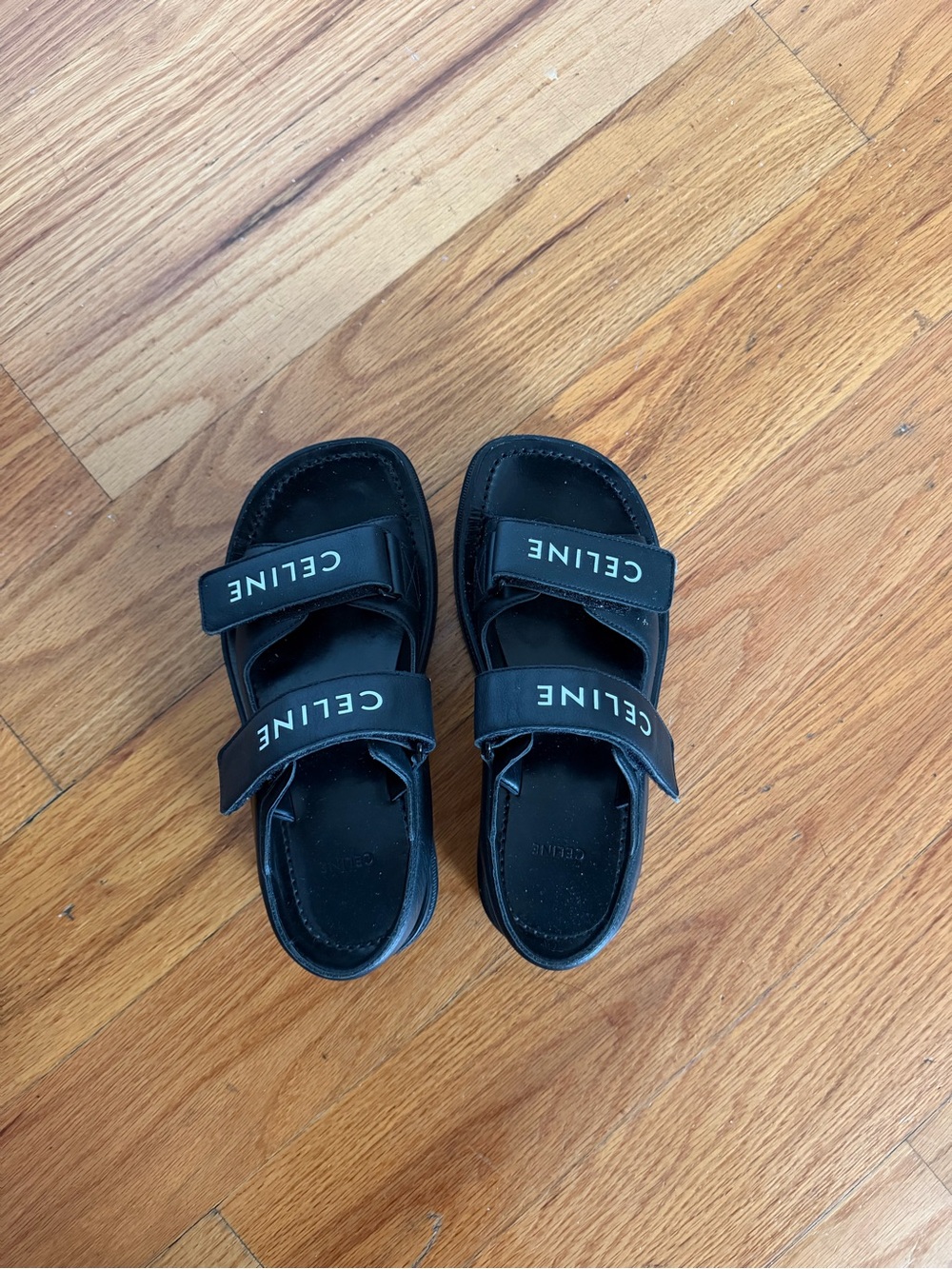 Celine Black Kids Double-Strap Velcro Slide Sandals